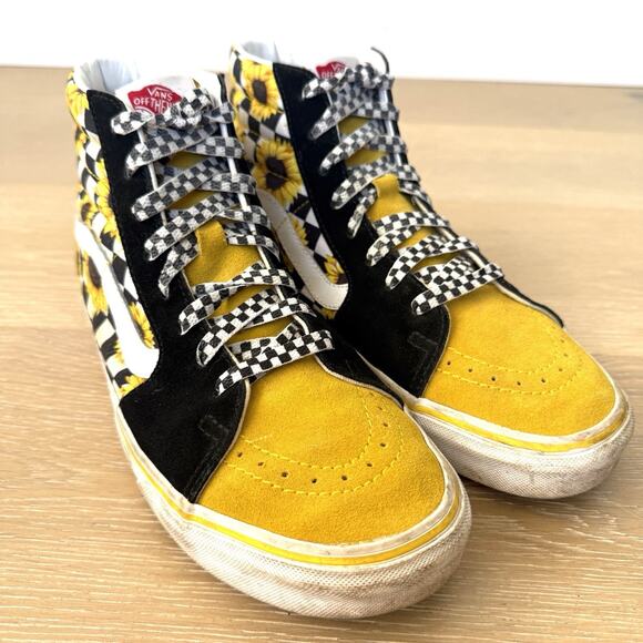 Vans Sk8 Hi Women's Sunflower Black Yellow Checkerboard Hi Top Shoe Sz 9 7.5men - Picture 1 of 7